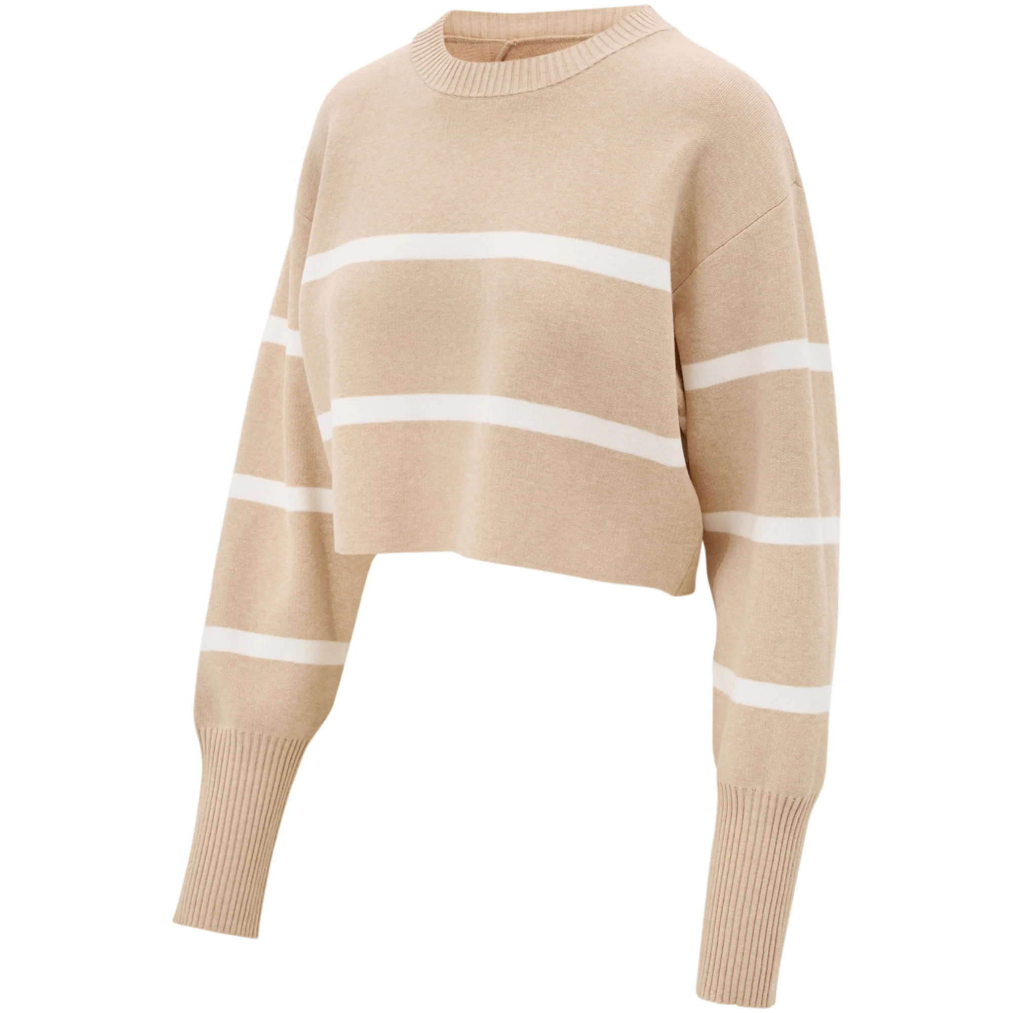 OLLY CROPPED STRIPED SWEATER - BEIGE MELANGE - Image 2