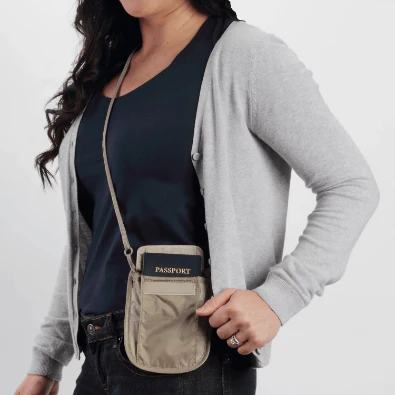 RFID BLOCKER NECK WALLET - TAN - Image 5
